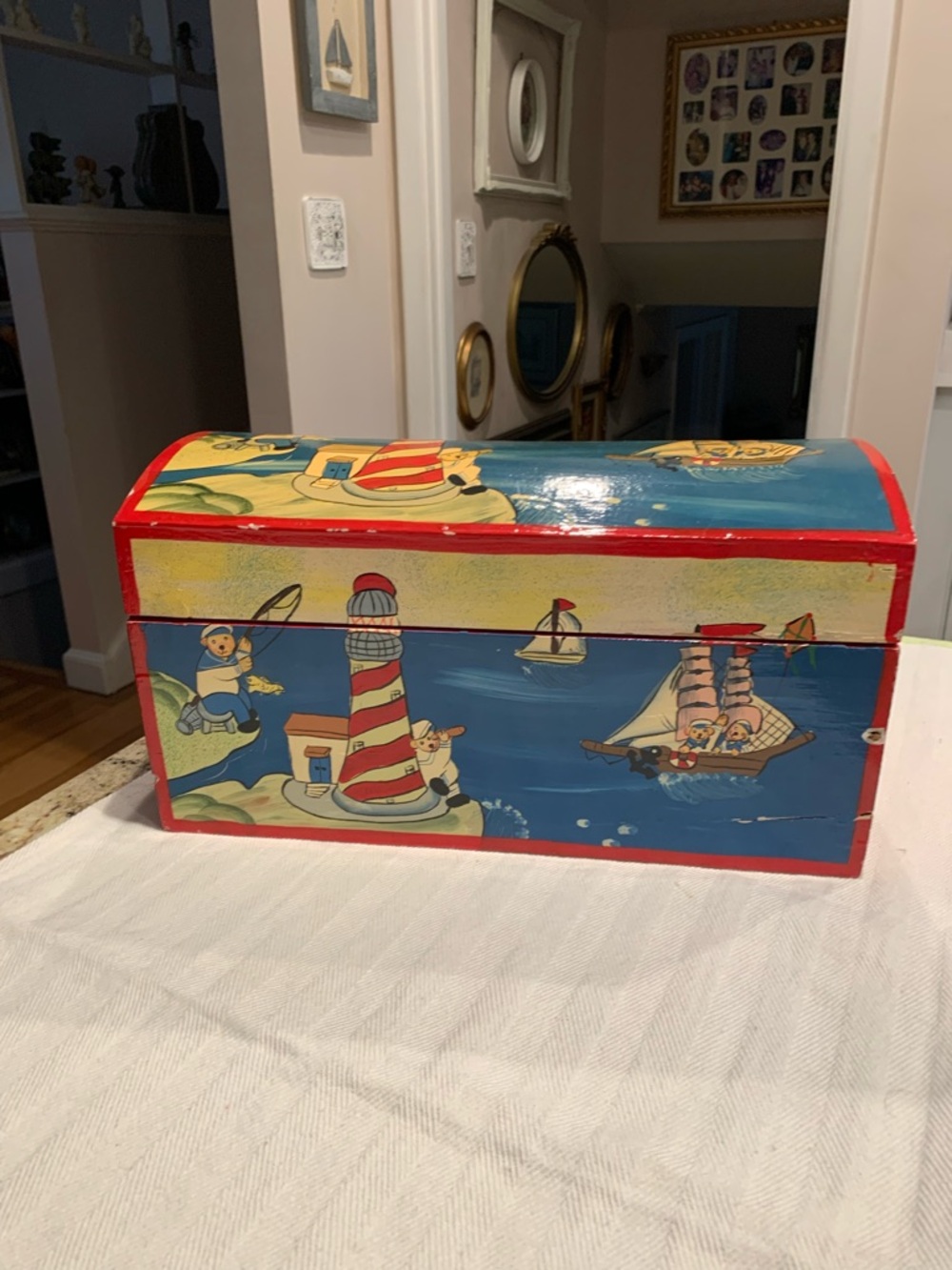 Vintage Nautical Toy Chest in Blue and Red